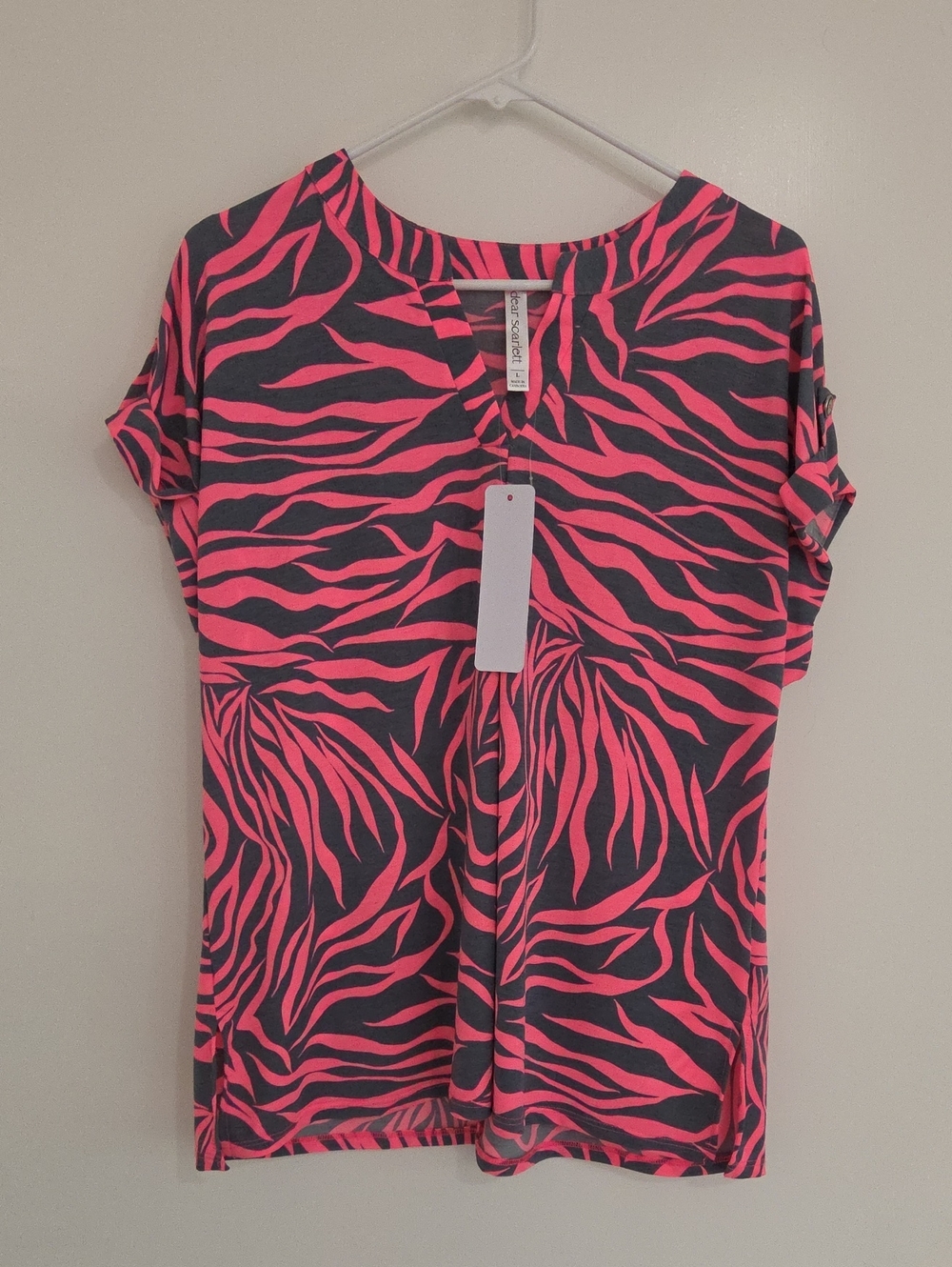 Hot Pink and Gray Zebra-Print Short Sleeve Top